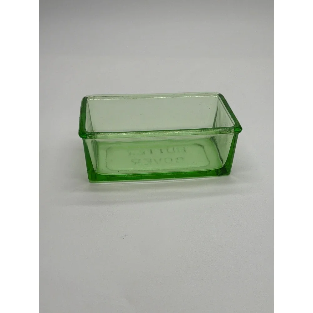 Vintage Green Uranium Glass Butter Cover Refrigerator Dish Lid UV Glow 5.25in